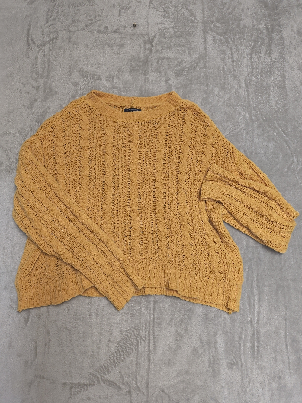 American Eagle Outfitters Mustard Cable Knit Crewneck Sweater